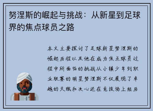 努涅斯的崛起与挑战：从新星到足球界的焦点球员之路